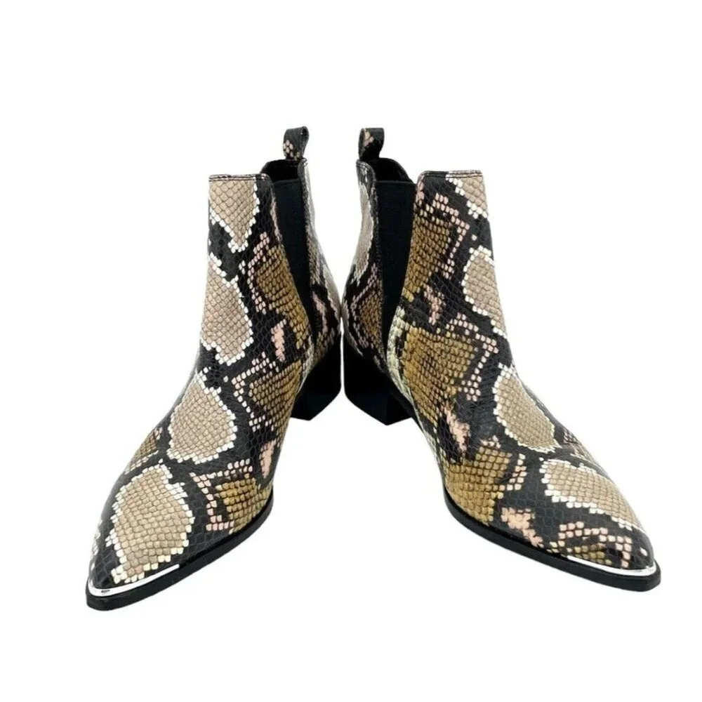 Marc Fisher Boots Yale Snake Print Leather Pointed Toe Ankle Boots SZ 7